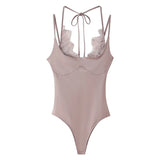 Women's Lace Patchwork Halter Neck Bodysuits Lace Backless Halter Bodysuit Strap For Women Daily Wear Bodysuits Pure Desire SSQF
