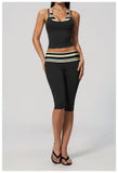 New Fake Two-piece Yoga Sets Women Striped Shock-absorbing Slim Sports Tank Top Fitness Suit Gym High Waist Mid Pants Tracksuit