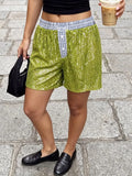 Women's Sparkly Sequined Shorts Striped Low Rise Loose Fit Short Pants Summer Daily Casual Streetwear