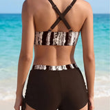 Summer Women's Triangle Bikini Set Floral Print Swimwear Sexy High Waist Two-Piece Shorts Sets Sexy Holiday Beachwear Outfits