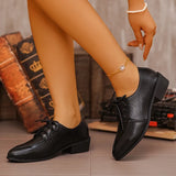 Vinatge Patent Leather Oxford Shoes Women Pointed Toe Low Heel Pu Leather Shoes Woman Plus Size 43 Thick Heeled Office Shoes