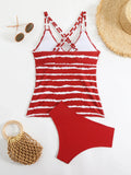 2026 Strappy Tankini Set Two Pieces Swimsuit Women Striped Swimwear Female Bathers Bathing Swimming Swim Suit Beachwear XXL