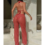 With Pants Striped Halter Bikini Female Swimsuit Women Swimwear Three-Pieces Bikini Set Brazilian Bather Bathing Suit Swim V7838