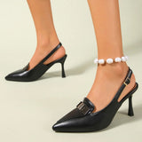 Women French Roman Sandals Pointed Toe 8cm Stiletto Thick Heels Back Buckle Strap Office OL Single Dress Shoes Large Size 34 45