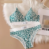 Women Seamless Bra Set Low Waist Panties Leopard Bralette Sexy Lingerie Set Vneck Sport Brassiere Female Cotton Underwear Set