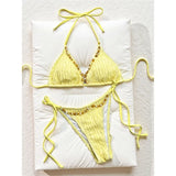 2026 Wrinkled Crinkled Halter Bikini Women Swimwear Female Swimsuit Strappy Bather Bathing Suit Swim Two-pieces Bikini set K8057