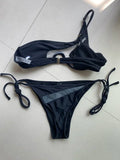 Splicing Mesh Underwire V-bar One Shoulder Bikini Women Swimsuit Female Swimwear Two Pieces Bikini Set Push Up Bathing Suit Swim