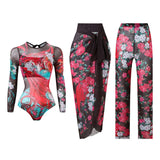 S - XXL 3PCS New Printed Long Sleeve With Pants Sarong Women Swimwear One Piece Swimsuit Female Bather Bathing Suit Swim V7180