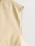 Foridol Padded Beige Waistcoat Folds Winter Sleeveless Vest Coat Turtleneck Pockets Zipper Autumn Thick Warm Parka Jacket
