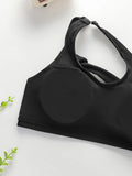 Women's sexy diagonal cross shoulder strap vest bra with gathered cups detachable back buckle shock-absorbing underwear MR3519