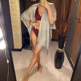 Sexy Fringe Tassel Mesh Sheer Shiny Knitted Tunic Beach Cover Up Cover-ups Beach Dress Beach Wear Beachwear Female Women V3321