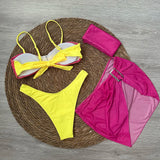 4 piece Bikini Set with Mini Skirt Headscarf Push Up Women Swimsuit 2024 Sexy Swimwear Brazilian Bikinis Thong Biquini Beachwear