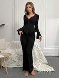 Autumn Winter Two Pieces Pajamas Sets Women Sleepwear Sexy V Neck Long Sleeve Tops and Trousers Set Loungewear Home Clothes