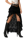 Summer Women Flower Lace Long Skirt Elastic High Waist Layered Ruffle Irregular Skirt Streetwear