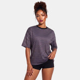 Summer Women's Loose T-shirt Casual Stylish Striped Crew Neck Short Sleeve Drop Shoulder Tee Tops