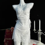 Women Lingerie Lace Underwear Transparent Erotic Costumes Red Split Sexy Dress For Sex Lady Sleepwear Plus Size Nightdress