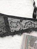 Women's Sexy Oversized Lingerie With Half Cup Pull Up And Anti Sagging Black Lace Design Suitable For Plump Women 90D-110D B2439