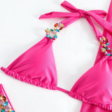 Mesh Skirt Halter Jewelled Diamond Bikini Female Swimsuit Women Swimwear Three-pieces Bikini Set Bathing Suit Swim Beachwear