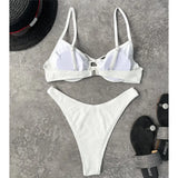 New Sexy White Wrinkled Mid Waist Bikini Women Swimwear Female Swimsuit Two-pieces Bikini set Bather Bathing Suit Swim K3041