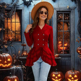 Women Double Breasted Victorian Steampunk Blazer Coat Gothic Tuxedo Tailcoat Jacket with Lace Hem Halloween Uniform Costume