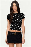Women's summer fashion retro polka dot short-sleeved printed slim round neck top