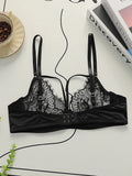 Sexy lace Lingerie ultra-thin semi transparent erotic women's bra French retro underwear black brassere MR2986