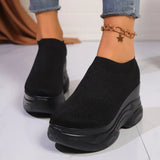 Black White Chunky Platform Knitted Sneakers Women Slip On Thick Bottom Vulcanizd Shoes Woman Breathable Mesh Walking Shoes