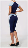 Color Blocking 2PCS Yoga Set Women's Tracksuit Short Sleeve O Neck Sports T Shirts High Waist Cropped Pants Tight Fitness Suits