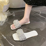 Women Summer Shoes  New Fashion Comfortable Non Slip Bow-knot Slippers Outdoor Soft Sole Rhinestone Dress Style Women Sandal