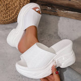 Peep Toe Wedge Heel Slippers Women Breathable Knitted Chunky Platform Sandals Woman Plus Size 43 Thick Sole Summer Sandals 2026