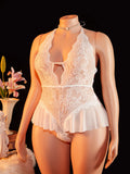 Adult Sexy Lace Teddy Bodysuit For Women Deep V Neck Open Back Halter Design Romantic Hot Women's Lingerie Babydoll Sleepwear