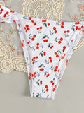 Cherry Printed Underwired V-bar Ruffled Bikini Women Swimwear Female Swimsuit Two-pieces Bikini Set Push Up Bathing Suit Swim