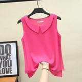 MOYISU New Arrival Summer Plus Size Outside Wear Large Size Doll Collar Loose Sleeveless Chiffon Vest Top Woman
