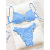 Wrinkled Crinkled Frilled Bikini Female Swimsuit Women Swimwear Two-pieces Bikini set Brazilian Bather Bathing Suit Swim V8053