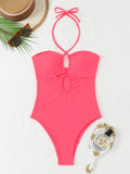 2026 Halter Swimsuit One Piece Solid Hollow Swimwear Women Sexy Bathers Bathing Swimming Swim Suit Female Beachwear