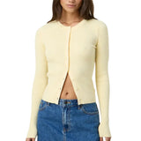 Autumn Winter Sweater Cardigan Women Solid Color Long Sleeve Round Neck Button Up Ribbed Knitwear Slim Coat