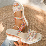 Colorful Woven Wedges Sandals Women 2025 Summer Thick Bottom Platform Slippers Woman Plus Size Slip On Bohemian Sandalias Mujer