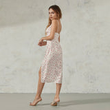 Women Summer Floral Print Party Club Midi Dress Sleeveless Spaghetti Strap Bustier Backless Thigh Slit Slim Dress