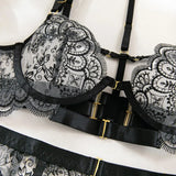 Toucheart 5 Piece Sexy Embroidery Underwear Set for Women Mesh Patchwork See-through Halter Underwear Garters Sexy Lingerie Set