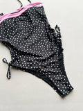 2026 Summer Women's One-piece Suit Swimwear Dot Patchwork Swimsuit Strappy Bodysuit Bikini High Waist Push Up Monokini Beachwear