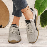 Fashion Gray Suede Flats Sneakers Women Non Slip Lace Up Platform Sneakers Woman Comfortable Thick Sole Sports Running Shoes