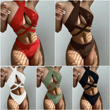 Sexy High Neck Cross Bikini Set 2026 Women Solid White Black Push Up Hollow Out Swimsuit Summer Bathing Suit High Waist Swimwear