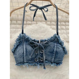 Bathing Suit Women Sexy Denim Suits Bikini Set Lace Up Drawstring Beachwear 2025 Solid Summer Vintage Two-pieces Swimwear