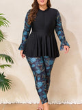 2026 Large Plus Size Swimsuit Women Long Sleeves Swimwear Female With Trousers Beach Wear Bathers Bathing Swimming Swim Suit 4XL