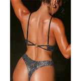 S - XL Snake Skin Deep V Neck Cut Out One Piece Swimsuit Women Swimwear Female Backless Monokini Bather Bathing Suit Swim V7985