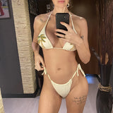 Coconut tree Printed Halter Bikini Female Swimsuit Women Swimwear Two-Pieces Bikini Set Padded Bather Bathing Suit Swim V7308