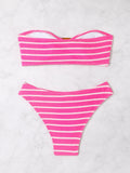 Striped Textured Bandeau Bikinis 2025 Women Sexy Swimsuit Push Up Swimwear Female Bathing Suit Swimming Summer Beachwear