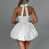 Women Bubble Halter Mini Dress Elegant Summer Sleeveless Tie up Backless Corset Evening Party Club Short Dress Y2K Streetwear