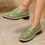 Patent Leather Thick Heels Loafers Women Spring New Mixed Color Med Heel Office Pumps Woman Plus Size 43 Slip On Single Shoes