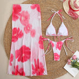 10 Color Flowers Halter Bikini Female Swimsuit Women Swimwear Three-pieces Bikini set With Skirt Bather Bathing Suit Swim V6637C